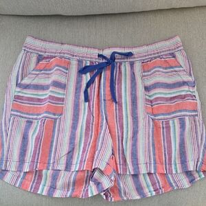 Striped Multicolor Women’s Linen Shorts - Pink/Blue